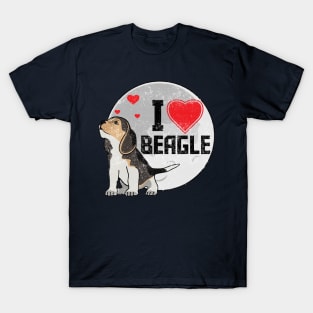 I Love Beagle Dog Night Vintage Design T-Shirt